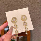 Vintage French Shinny Golden & Silver Flower New Style Women Sweet Temperament Jewelry Long Tassel Earrings For Girls | S925 Needle Earring