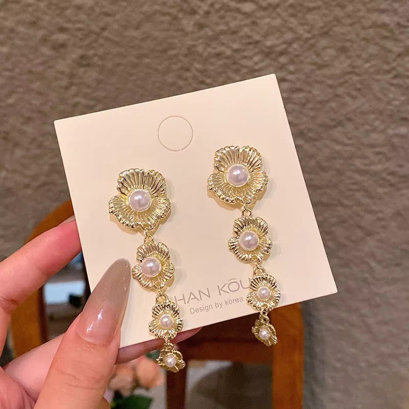 Vintage French Shinny Golden & Silver Flower New Style Women Sweet Temperament Jewelry Long Tassel Earrings For Girls | S925 Needle Earring