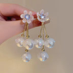 Korean Jewellery White Dreamy Flower Pearl Golden Long Chain New Style Women Sweet Temperament Jewelry Tassel Earrings For Girls | S925 Needle Earring