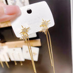 Korean Jewellery Shinny Golden Star Long Chain Rhinestone Crystal Designing New Style Women Sweet Temperament Jewelry Tassel Earrings For Girls | S925 Needle Earring