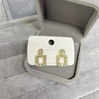 Golden Zirconia New Square Geometric Diamond Style Stud Earrings Female Korean Personality Earrings For Girls | S925 Needle Earring