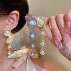 Vintage French Shinny Golden & Silver Flower New Style Women Sweet Temperament Jewelry Long Tassel Earrings For Girls | S925 Needle Earring