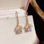 Korean Jewellery Leaf Light Luxury Shiny Sparkling Zirconia Trendy Earrings For Women & Girls