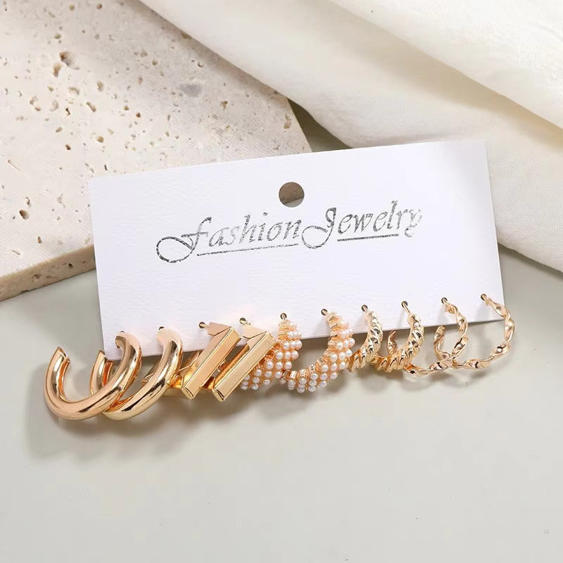 5 Pairs European American C-Shaped 2026 Trendy Design Earrings Set For Women & Girls | S925 Needle Earring