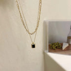 Golden Double Chain Black Pendant choker Necklace Jewellery For Girls | Korean Jewellery - Gold Chain Neck Statement Collar Chains Choker Shining Female Choker Korean Jewellery
