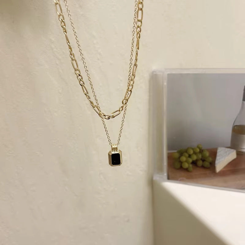 Golden Double Chain Black Pendant choker Necklace Jewellery For Girls | Korean Jewellery - Gold Chain Neck Statement Collar Chains Choker Shining Female Choker Korean Jewellery