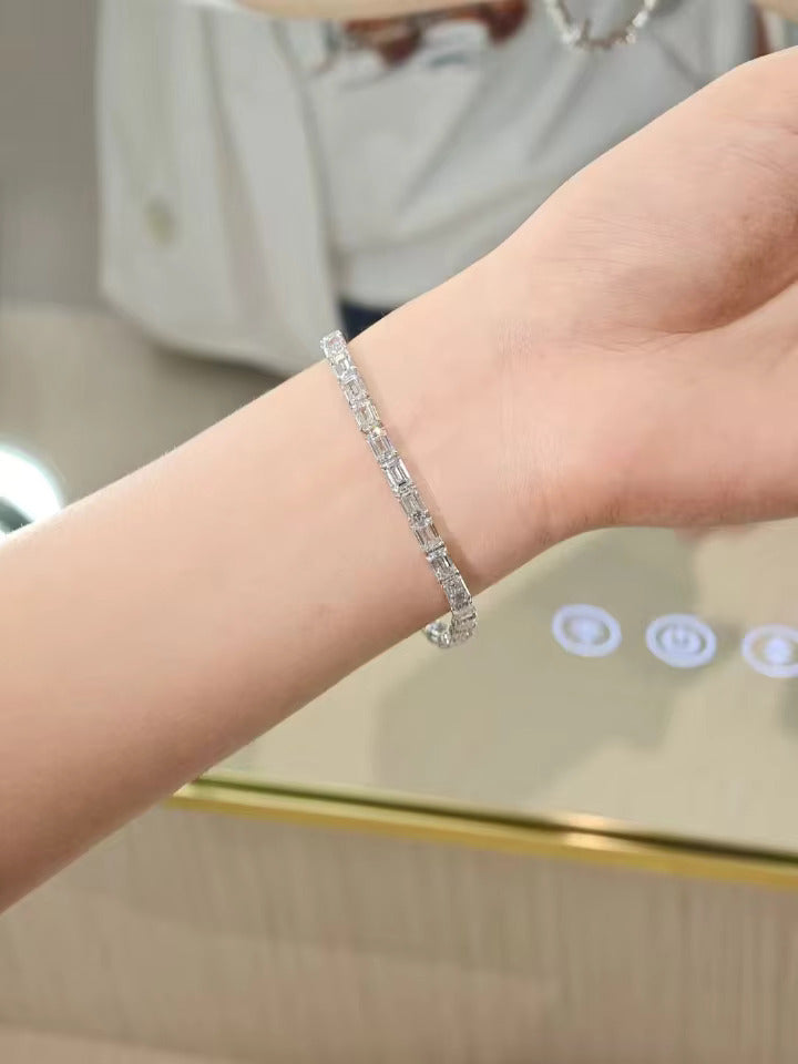 2026 Trendy Emerald Diamond Silver Never Fade Tennis Bracelet For Girls | S925 Premium Quality Tennis Bracelet For Women