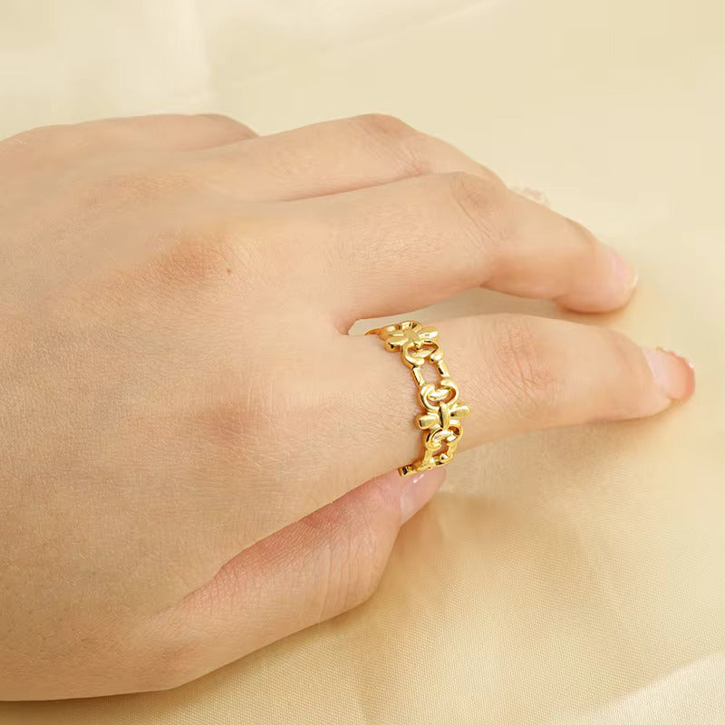S925 Never Fade Golden Adjustable Ring For Girl - Gold-plated Stainless Steel Adjustable Ring For Girls - Women Ring For Girls - Korean Jewellery