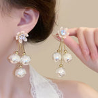 Korean Jewellery White Dreamy Flower Pearl Golden Long Chain New Style Women Sweet Temperament Jewelry Tassel Earrings For Girls | S925 Needle Earring