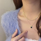 Golden Double Chain Black Pendant choker Necklace Jewellery For Girls | Korean Jewellery - Gold Chain Neck Statement Collar Chains Choker Shining Female Choker Korean Jewellery