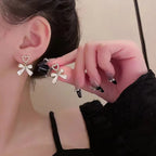 2026 Best Selling Women White Pearl Bow & Heart Earrings Korean Fashion Earring Products Cute Jewelry for Girls
