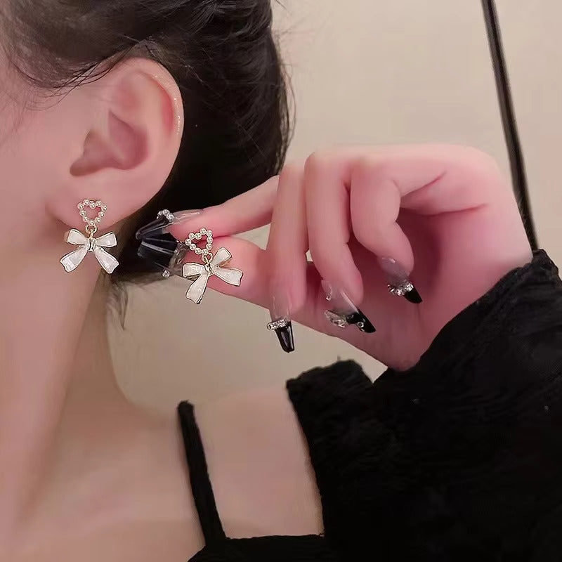 2026 Best Selling Women White Pearl Bow & Heart Earrings Korean Fashion Earring Products Cute Jewelry for Girls