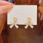 2026 Best Selling Women White Pearl Bow & Heart Earrings Korean Fashion Earring Products Cute Jewelry for Girls