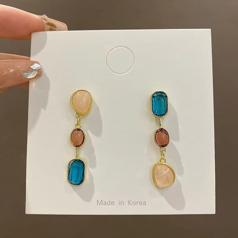 Golden Korean Jewellery Colorful Luxury Shiny Sparkling Zirconia Trendy Earrings For Women & Girls