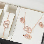 4Pcs Rose Gold Zircon Heart Necklace Earrings Bracelet Ring Jewelry Set For Girls Fashion Party Jewelry Daily Wear Zirconia Heart Jewelry Set