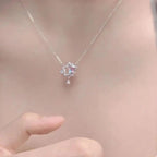 Silver Beautiful Crystal Rhinestone Double Star Pendant Necklace Clavicle Chain Korean Style For Girls Korean Jewellery Gift