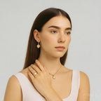 3PCS Exquisite and Elegant Pearl Heart Love Jewelry Women's Fashion Style Versatile Necklace Earrings Ring Jewellery Set For Girls