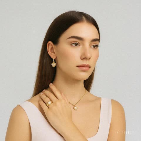 3PCS Exquisite and Elegant Pearl Heart Love Jewelry Women's Fashion Style Versatile Necklace Earrings Ring Jewellery Set For Girls