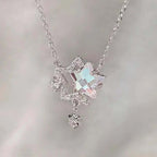 Silver Beautiful Crystal Rhinestone Double Star Pendant Necklace Clavicle Chain Korean Style For Girls Korean Jewellery Gift
