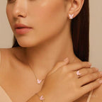 4Pcs Gold & Pink Butterfly Necklace Earrings Bracelet Ring Jewelry Set For Girls Fashion Party Jewelry Daily Wear Butterfly Jewelry Set