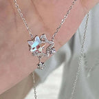 Silver Beautiful Crystal Rhinestone Double Star Pendant Necklace Clavicle Chain Korean Style For Girls Korean Jewellery Gift