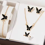 4Pcs Gold & Black Butterfly Necklace Earrings Bracelet Ring Jewelry Set For Girls Fashion Party Jewelry Daily Wear Butterfly Jewelry Set