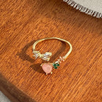 Korean Jewellery Golden Elegant Geometrical Camellia Gifting Adjustable Ring For Girls