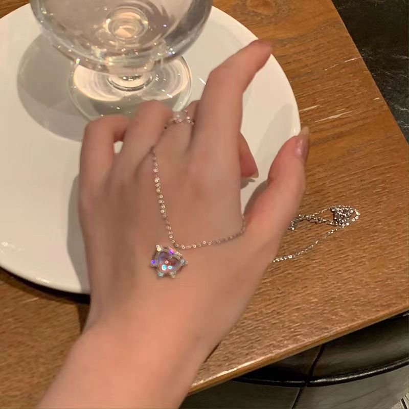 Korean Jewellery Silver Chain Heart Stone Love Luxury Pendant Elegant Zircon Necklace For Girls