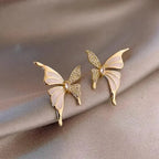 Pair Of Golden Zirconia 925 Needle Butterfly Earrings For Girls Fashion Personality Korean Jewellery For Girls