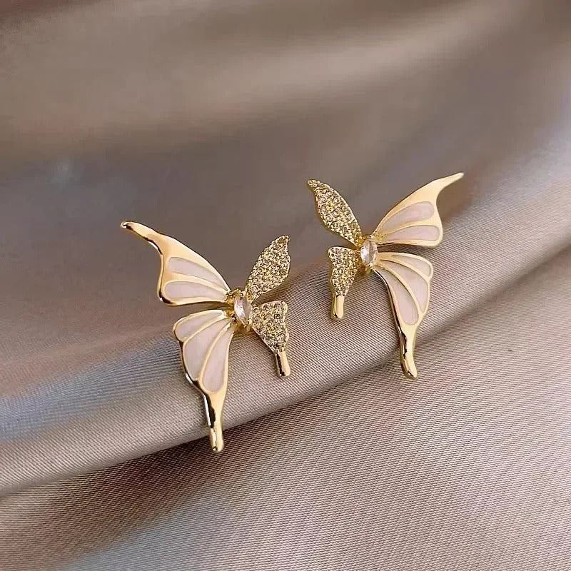 Pair Of Golden Zirconia 925 Needle Butterfly Earrings For Girls Fashion Personality Korean Jewellery For Girls