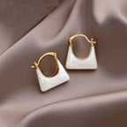 Korean Jewellery White & Gold Trendy High Grade U Shaped White Enamel Handbag Dangle Earrings For Girls