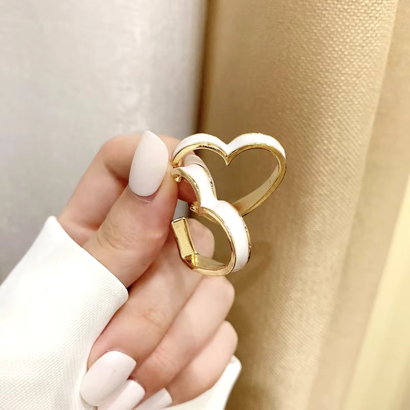 Korean Jewellery Pair Of Golden & White Heart Dangle S925 Silver Needle Earrings For Girls | Luxury Wedding Party Jewelry Premium Gifts New Fashion Trend