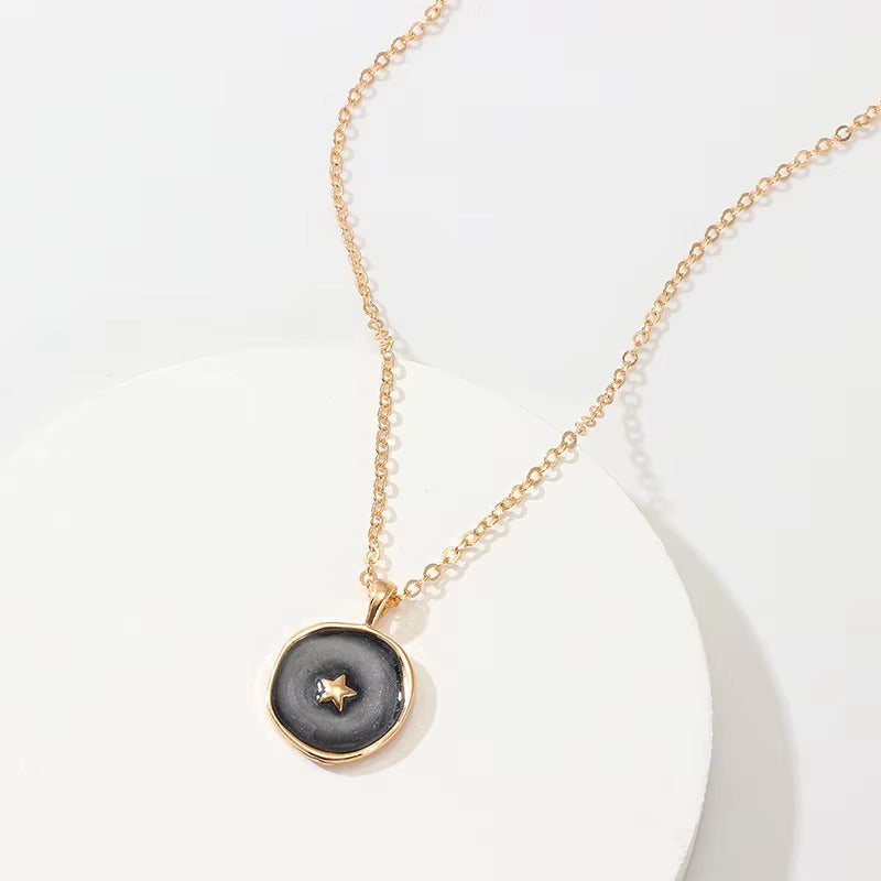 Gold Chain Korean Jewellery Stars Moon Heart Round Enamel Necklace Jewellery For Girls