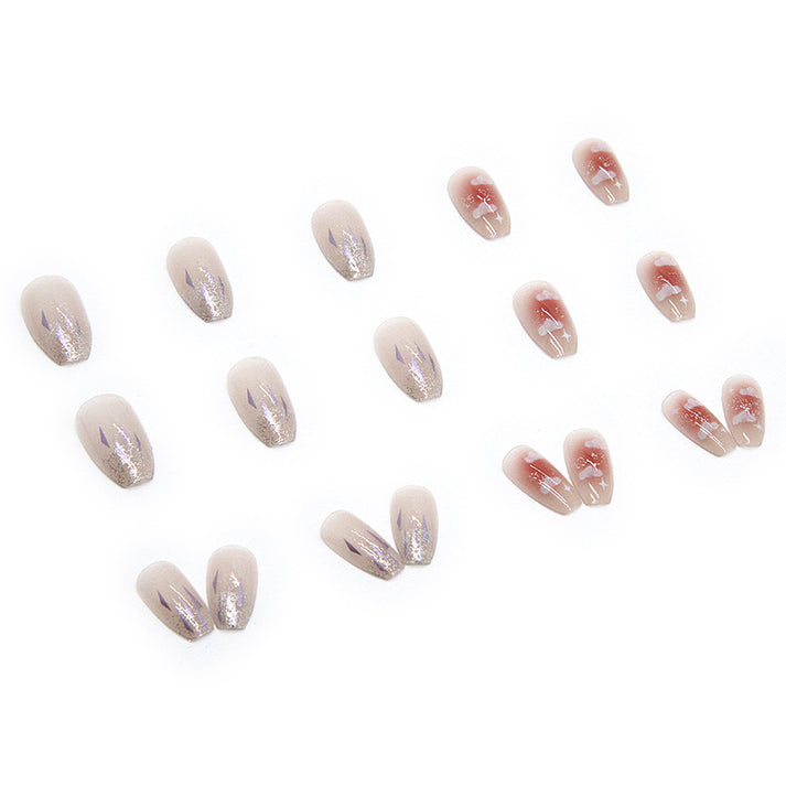 24Pcs Pink Beautiful Trendy Fake Nails (With Glue) Set For Girls - Wearable Nails Stylish Pattern Artificial Long Nails For Women