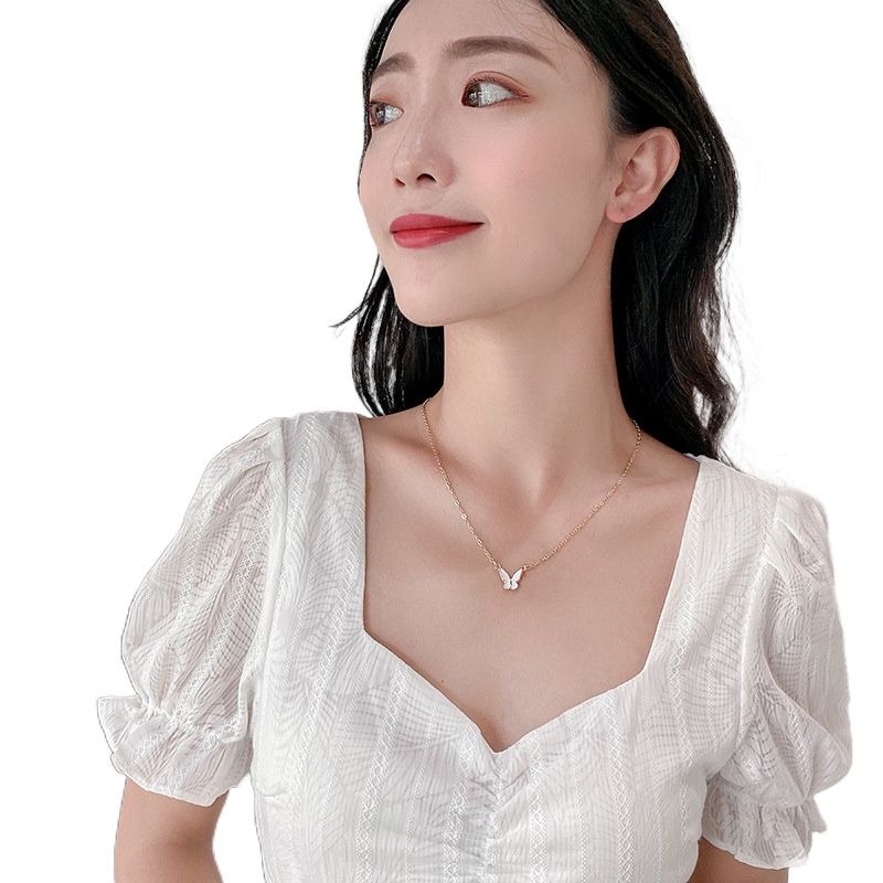 Korean Jewellery White Double Chain Enamel Necklace Jewellery For Girls Stylish