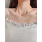 Golden Beautiful Crystal Fish Tail Zircon Pendant Necklace Clavicle Chain Korean Jewellery Stylish Necklace Jewellery For Girls