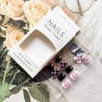 24Pcs Black | Pink & White Beautiful HeartTrendy Fake Nails (With Glue) Set For Girls - Wearable Nails Stylish Pattern Artificial Nails For Women