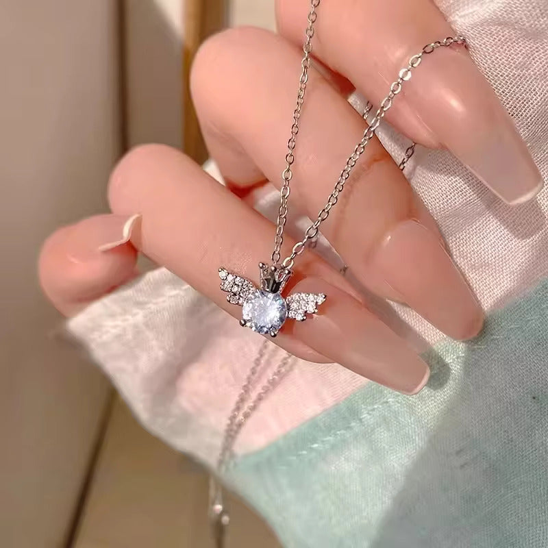 Silver Angel Shining Elegant Premium Necklace Light Luxury Trendy Korean Jewellery For Girls