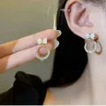 Black & White Korean Jewellery Shinny Bow Zircon Earrings Bowknot Hoop Earrings For Girls / Women.