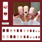 24Pcs Multicolor Beautiful Trendy Fake Nails (With Glue) Set For Girls - Wearable Nails Stylish Pattern Artificial Nails For Women