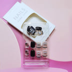 24Pcs Black & MultiColor Beautiful Heart Trendy Fake Nails (With Glue) Set For Girls - Wearable Nails Stylish Pattern Artificial Nails For Women