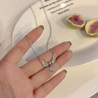 Silver Zircon Angel Wing Aesthetic Trendy Necklace For Girls Wedding Engagement Korean Jewellery Gift