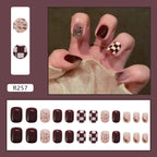 24Pcs Multicolor Beautiful Trendy Fake Nails (With Glue) Set For Girls - Wearable Nails Stylish Pattern Artificial Nails For Women
