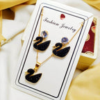 Black Swan Duck Shape With Golden Chain Charm Necklace With Swan Duck Shape Earings Jewellery For Girls Stylish - Korean Jewellrey Set