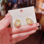 Korean Jewellery Gold & White Elegant Big Fresh Water Pearl Geometric Stud Earrings For Girls | Elegant Jewellery | S925 Needle Earing For All Occasions