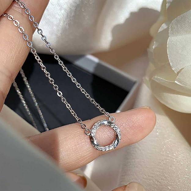 Korean Jewellery Zirconia Circle Choker Necklace Rhinestone Pendant Round Necklace Chain Korean Jewellery For Girls