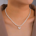 Korean Jewellery Necklace For Girls Simple And Fresh Style Imitation Pearl & Butterfly Shaped Necklace Suitable Jewellery For Girls