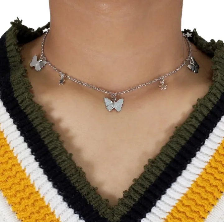 Korean Jewellery Silver Butterfly Necklace Jewellery For Girls | New Design | Trending Design | Never Fade | Beautiful Necklace For Girls / Women.