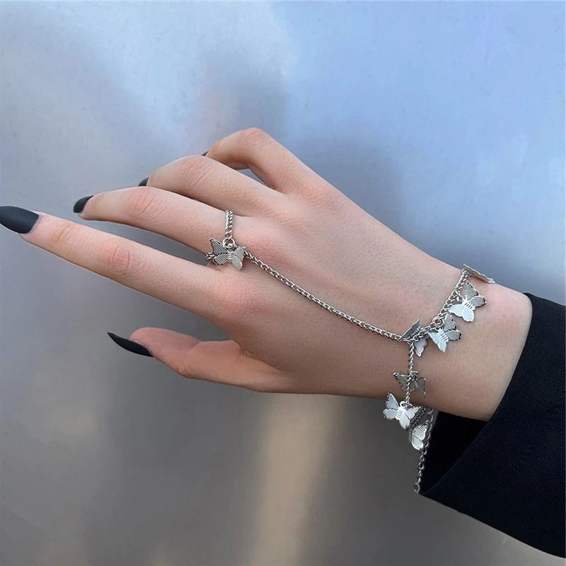 Silver Butterfly Ring Bracelet Jewellery For Girls | New Design | Trending Design | Never Fade | Beautiful Bracelet For Girls / Women | Korean Jewellery Bracelelt For Girls Stylish 