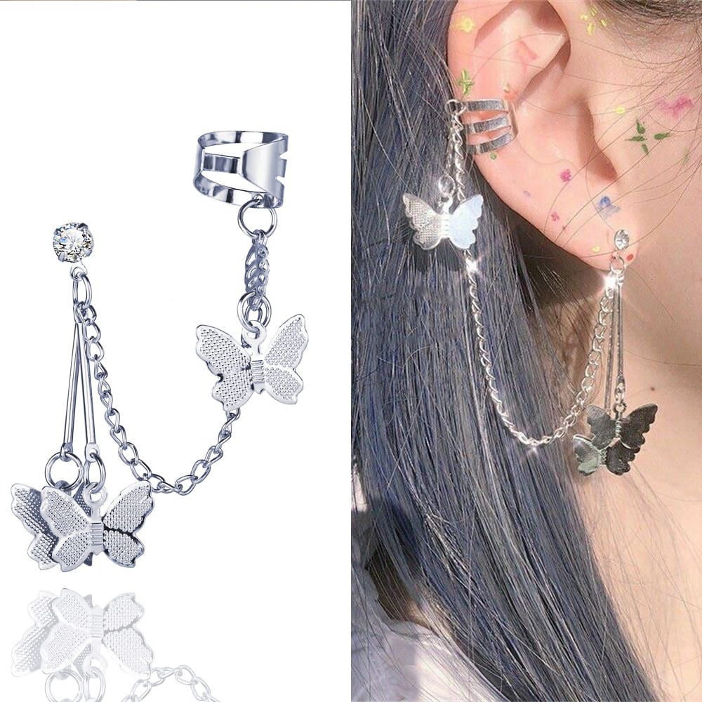 1 Pcs Single Ear Cuff Earing For Girls Butterfly Chain Tassel Stylish Korean Jewellery Earrings For Girls Fashion Personality Korean Jewelry